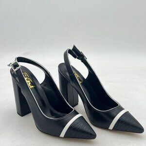 FSJ Black Women's Slingback Pumps Closed Pointed Toe Formal Party Wedding Dress